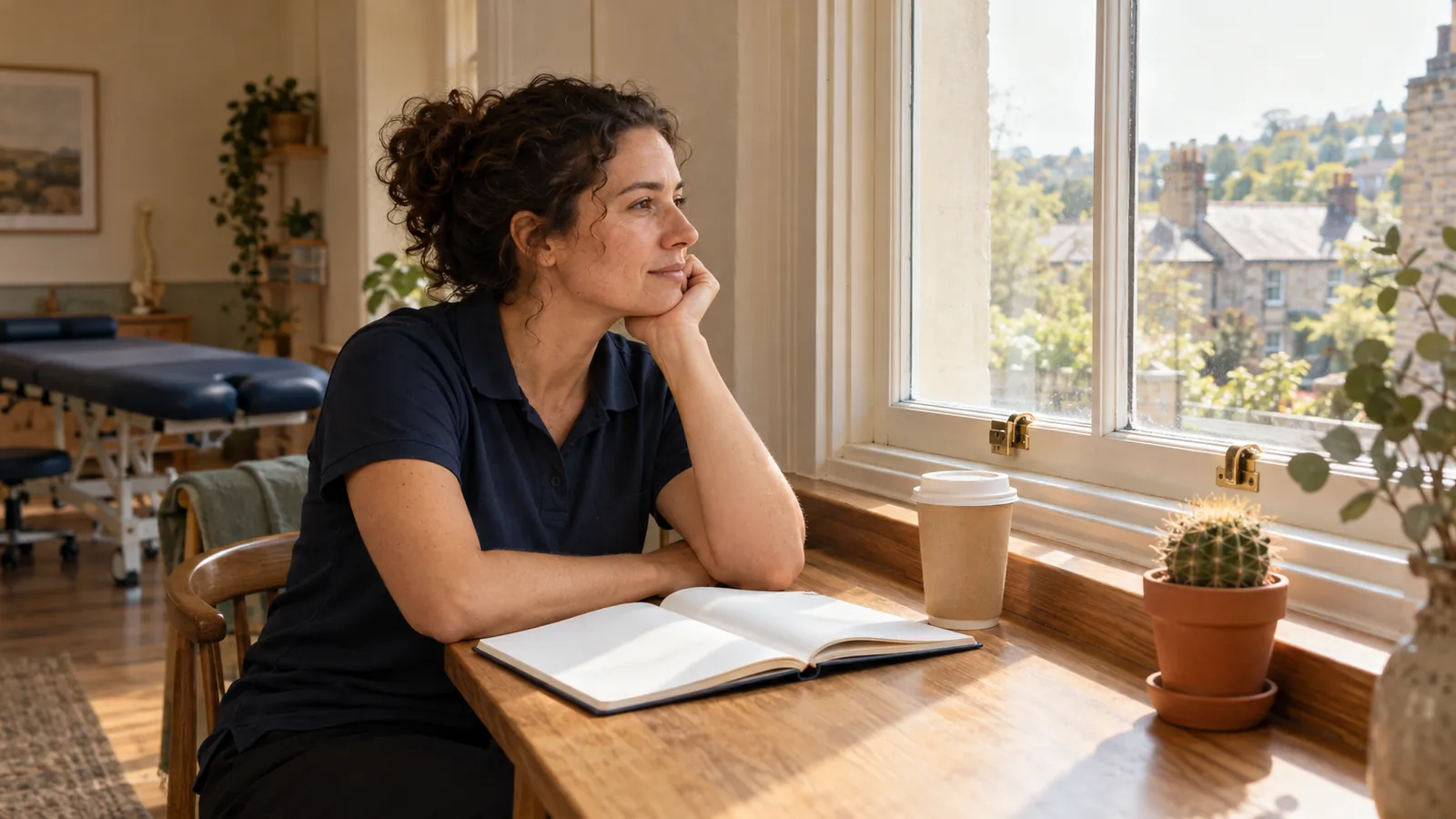 Clara Moreno, owner of Northside Physio, sitting by the window of her clinic