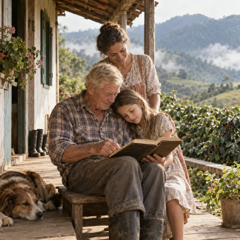 Pomeranian family on their front porch in rural Espírito Santo